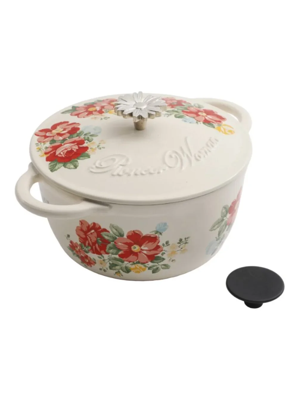 The Pioneer Woman White 3 Qt Vintage Floral Enameled Cast Iron Lid Dutch Oven